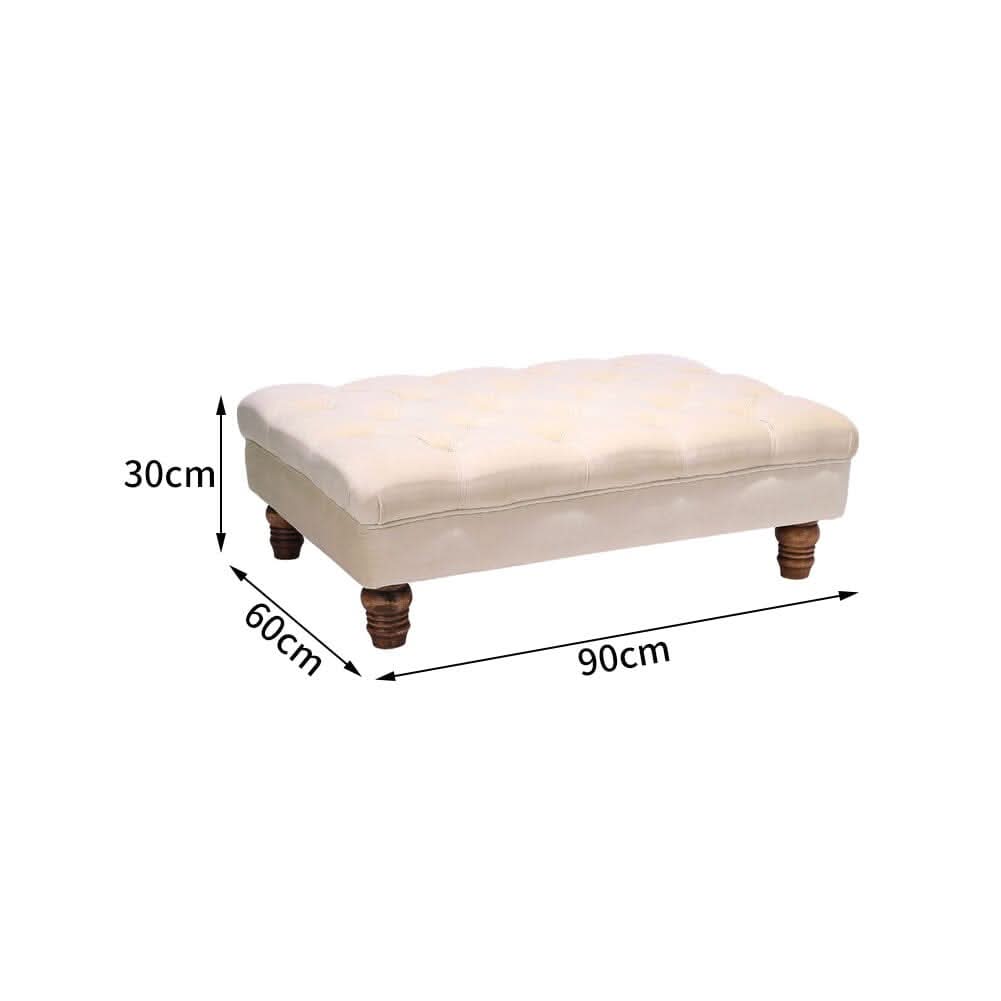 Tufted Upholstered Bench Velvet Fabric with Piped Edging and Turned Bun Feet