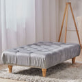 Chesterfield Style Tufted Ottoman Bench Grey Velvet with Natural Wood Legs