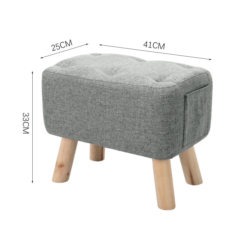 Linen Fabric Footstool Collection: Tufted Stool with Side Pocket & Low-Profile Footrest