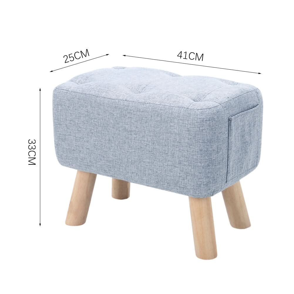 Linen Fabric Footstool Collection: Tufted Stool with Side Pocket & Low-Profile Footrest