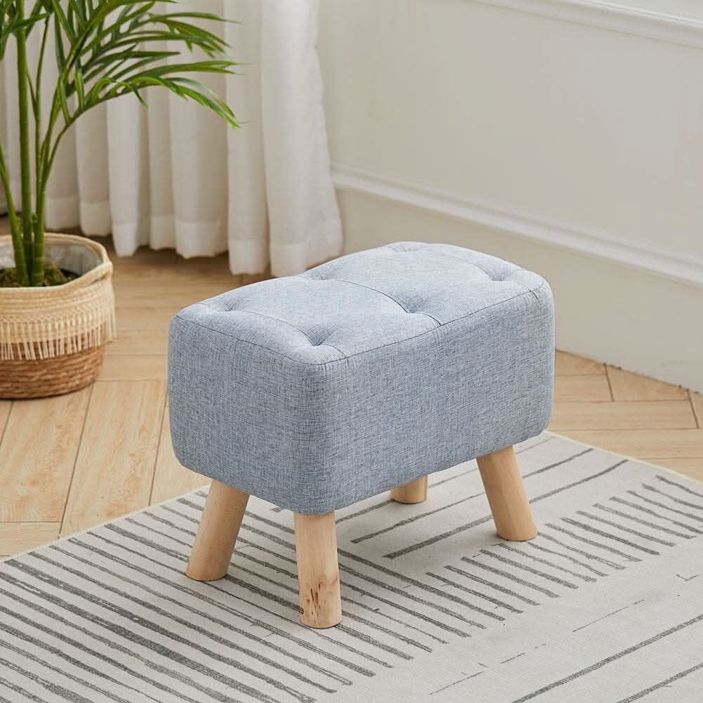 Linen Fabric Footstool Collection: Tufted Stool with Side Pocket & Low-Profile Footrest