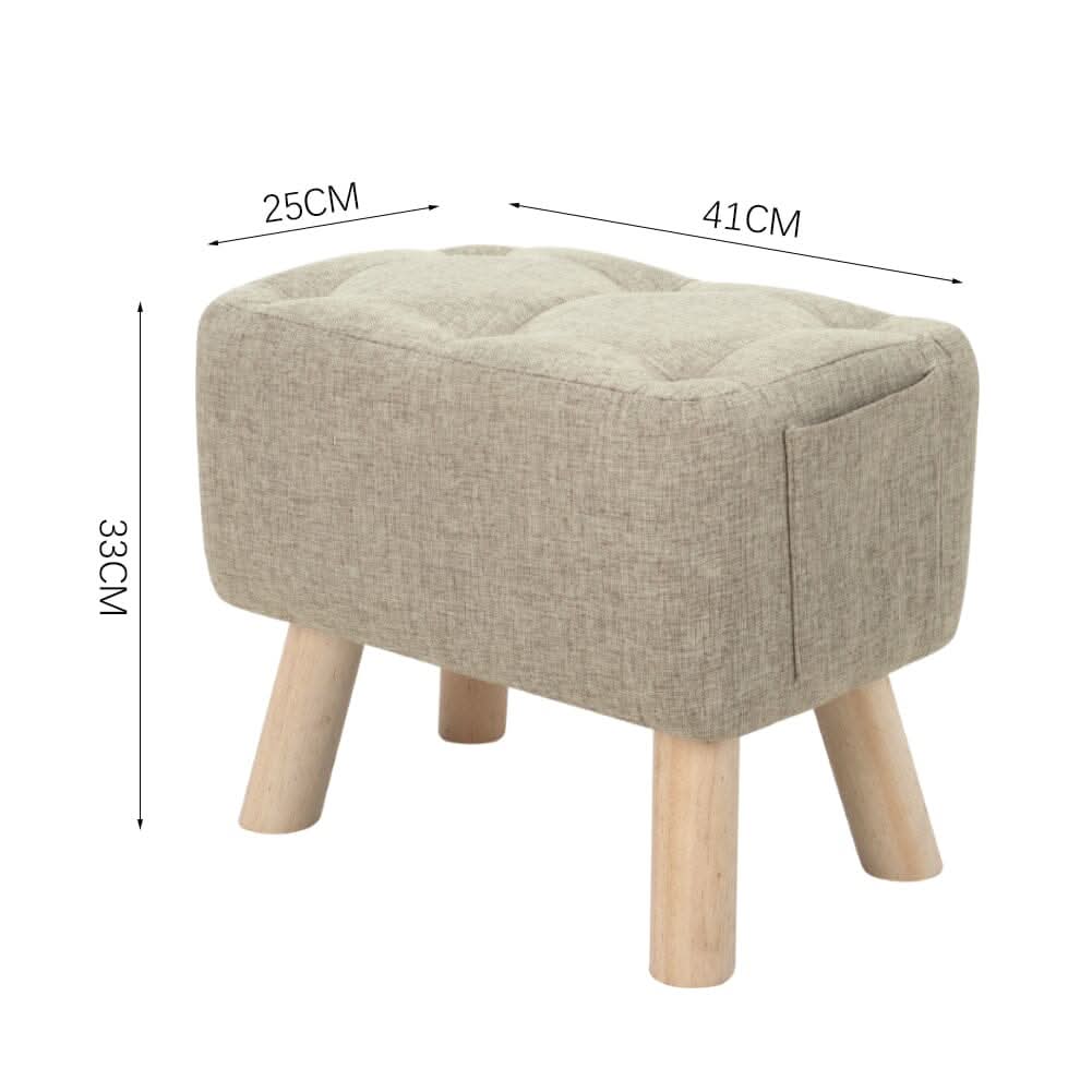 Linen Fabric Footstool Collection: Tufted Stool with Side Pocket & Low-Profile Footrest