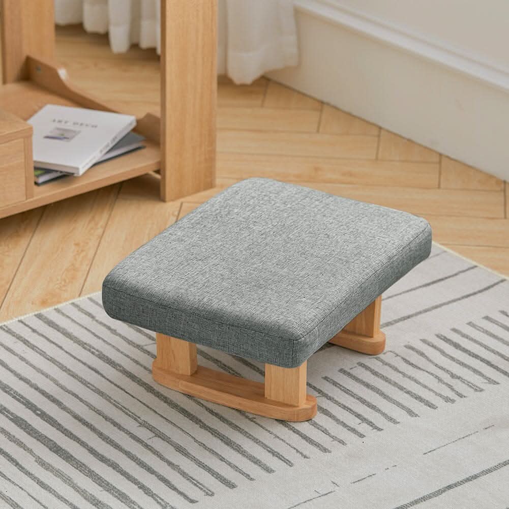 Linen Fabric Footstool Collection: Tufted Stool with Side Pocket & Low-Profile Footrest