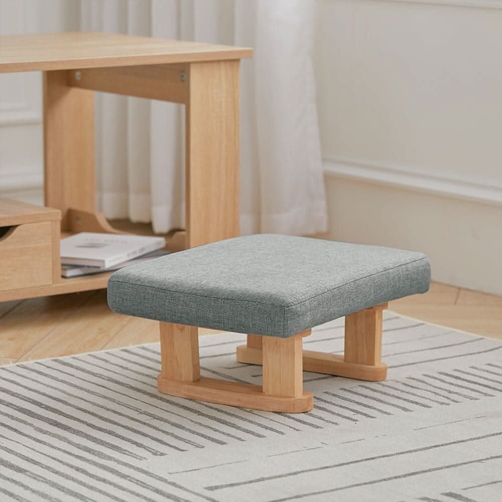 Linen Fabric Footstool Collection: Tufted Stool with Side Pocket & Low-Profile Footrest