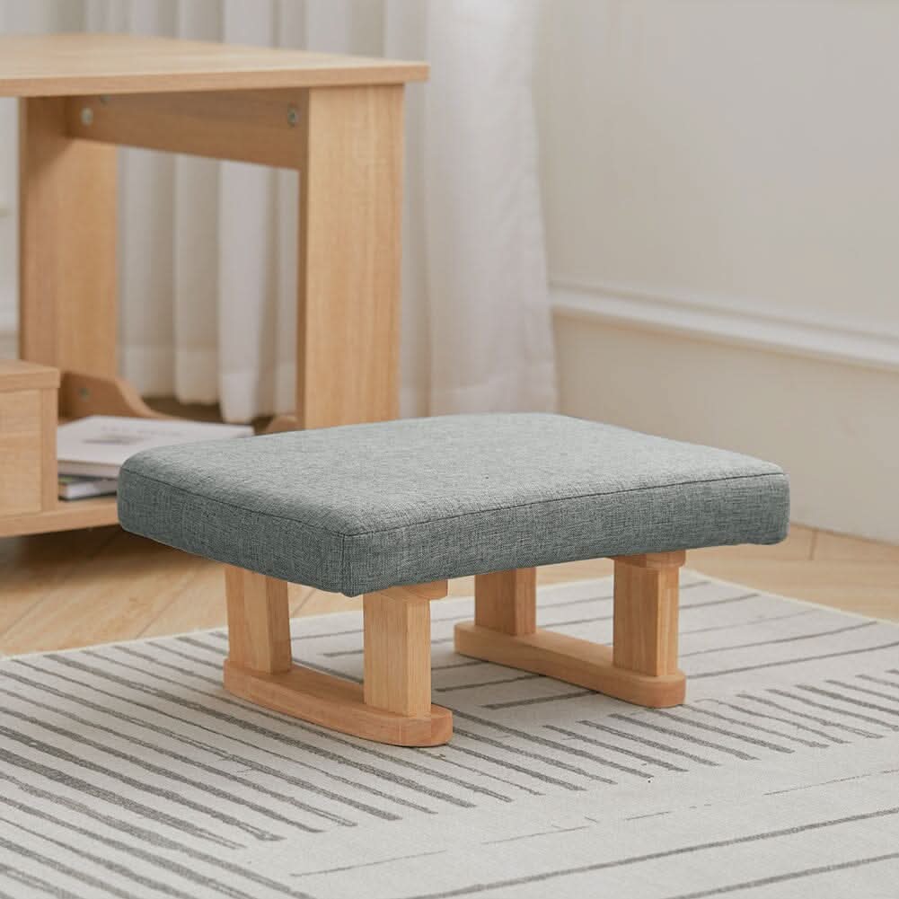 Linen Fabric Footstool Collection: Tufted Stool with Side Pocket & Low-Profile Footrest