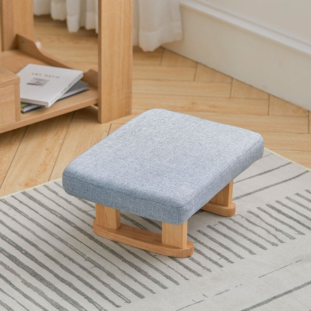 Linen Fabric Footstool Collection: Tufted Stool with Side Pocket & Low-Profile Footrest