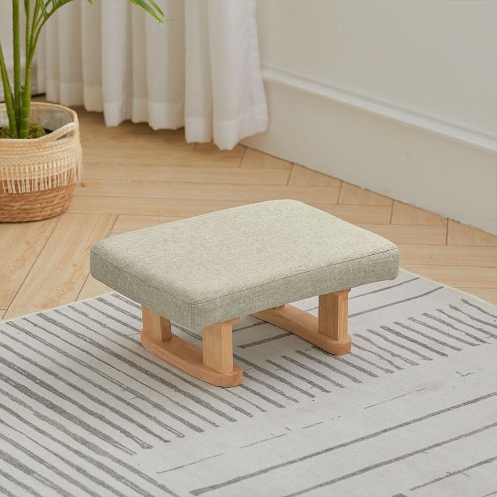 Linen Fabric Footstool Collection: Tufted Stool with Side Pocket & Low-Profile Footrest