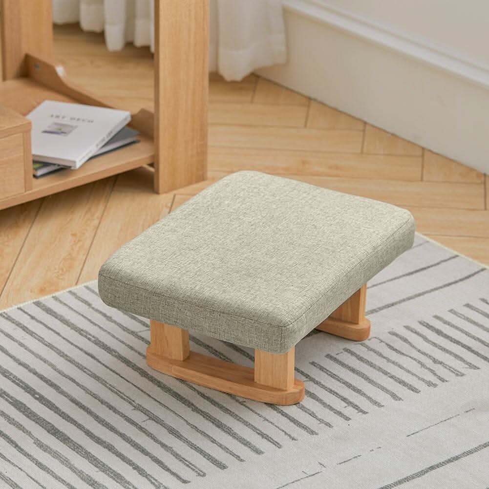 Linen Fabric Footstool Collection: Tufted Stool with Side Pocket & Low-Profile Footrest
