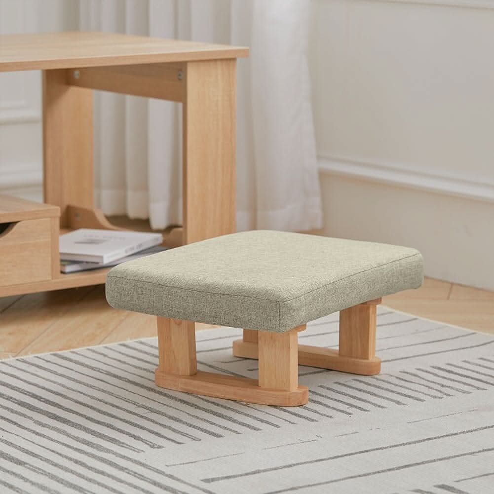 Linen Fabric Footstool Collection: Tufted Stool with Side Pocket & Low-Profile Footrest