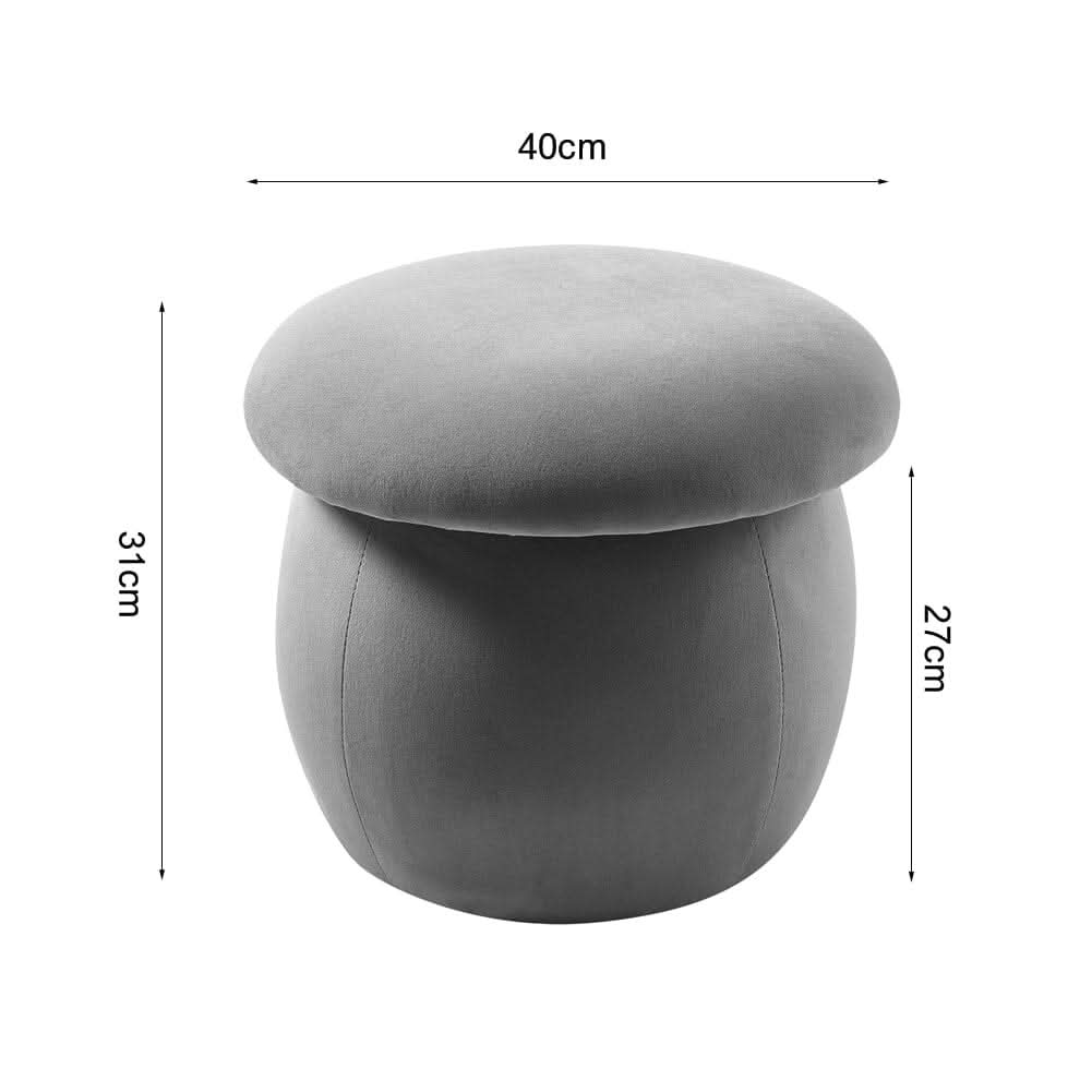 Mushroom-Shaped Round Ottoman Grey Velvet
