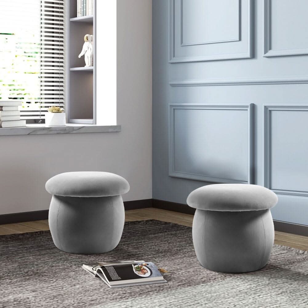 Mushroom-Shaped Round Ottoman Grey Velvet