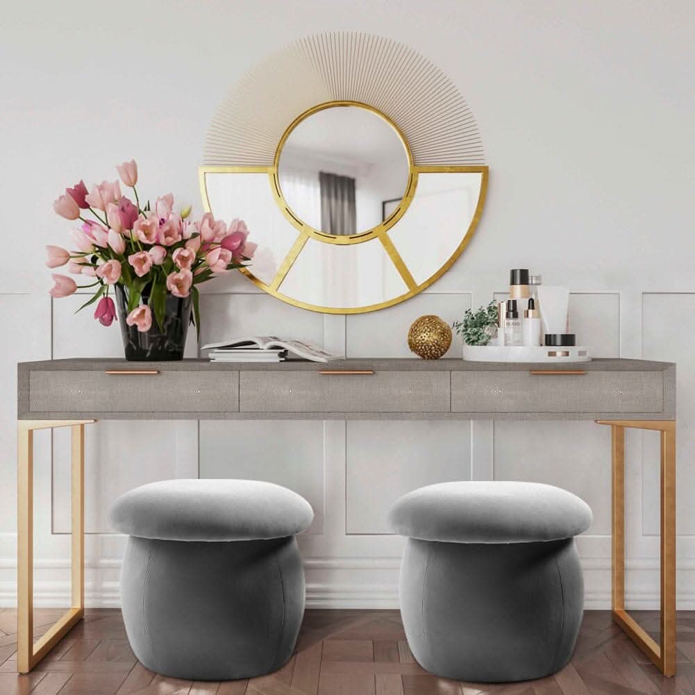 Mushroom-Shaped Round Ottoman Grey Velvet