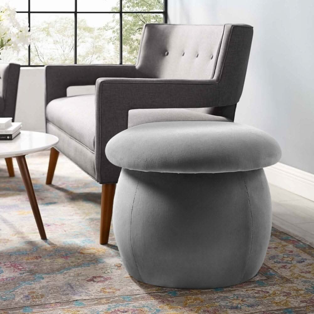 Mushroom-Shaped Round Ottoman Grey Velvet