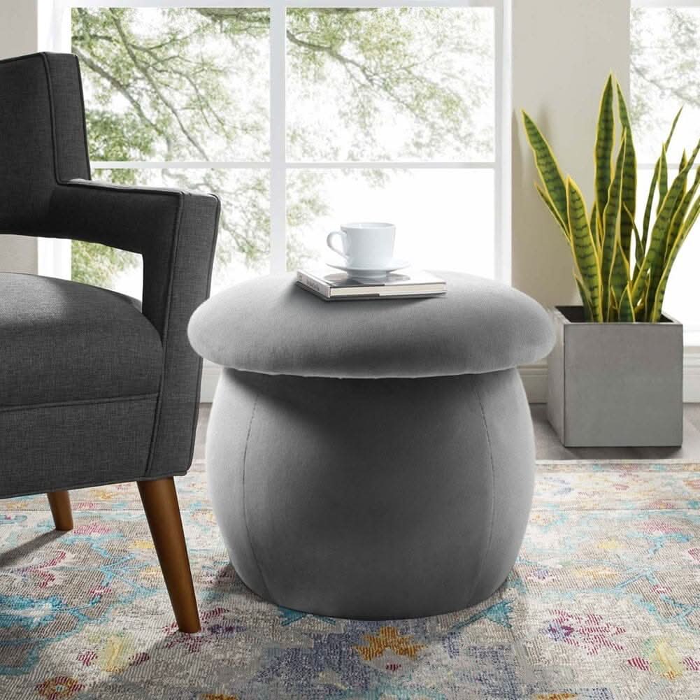 Mushroom-Shaped Round Ottoman Grey Velvet