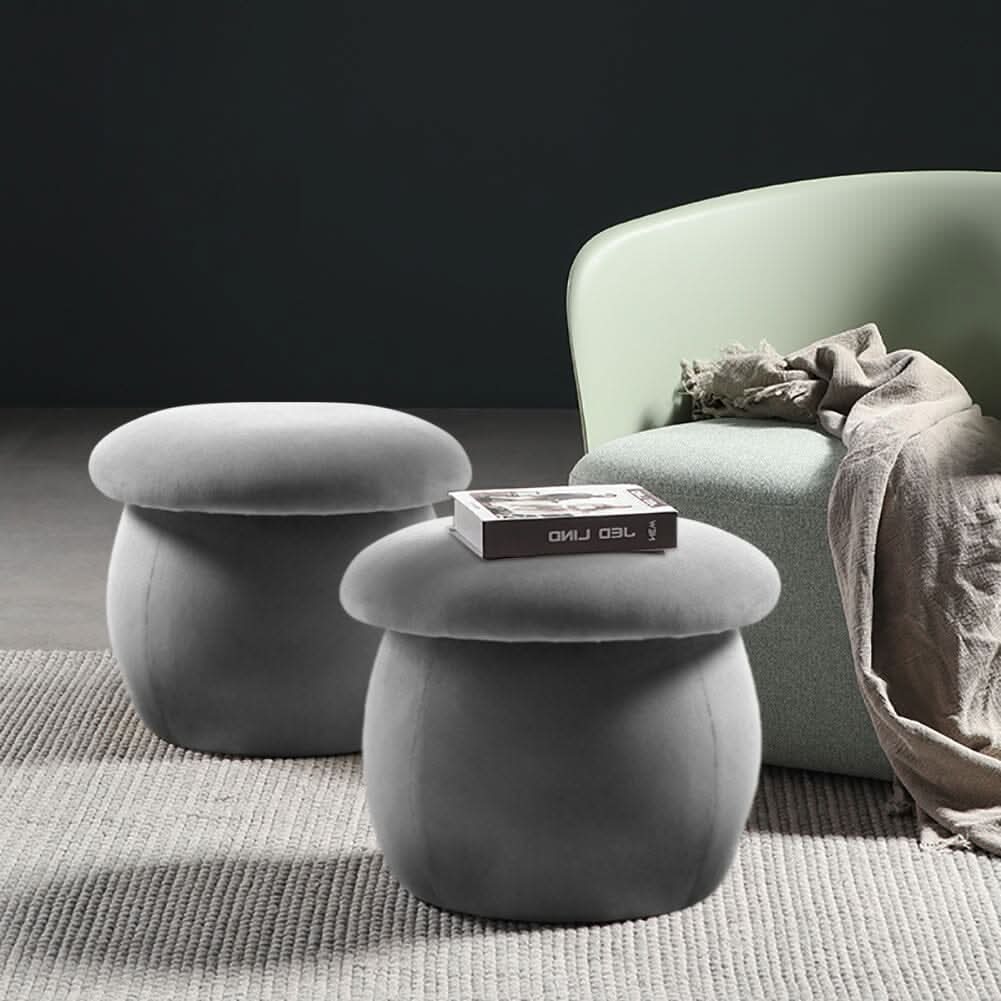 Mushroom-Shaped Round Ottoman Grey Velvet