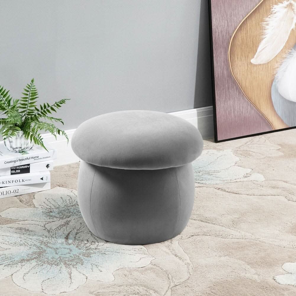 Mushroom-Shaped Round Ottoman Grey Velvet