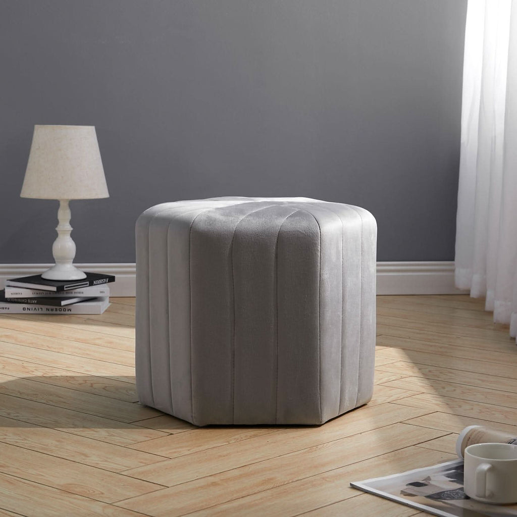 Octagonal Ribbed Ottoman Grey Velvet