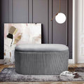 Slate Grey Velvet Storage Ottoman Stool 76x39x40.5cm with Pleated Design