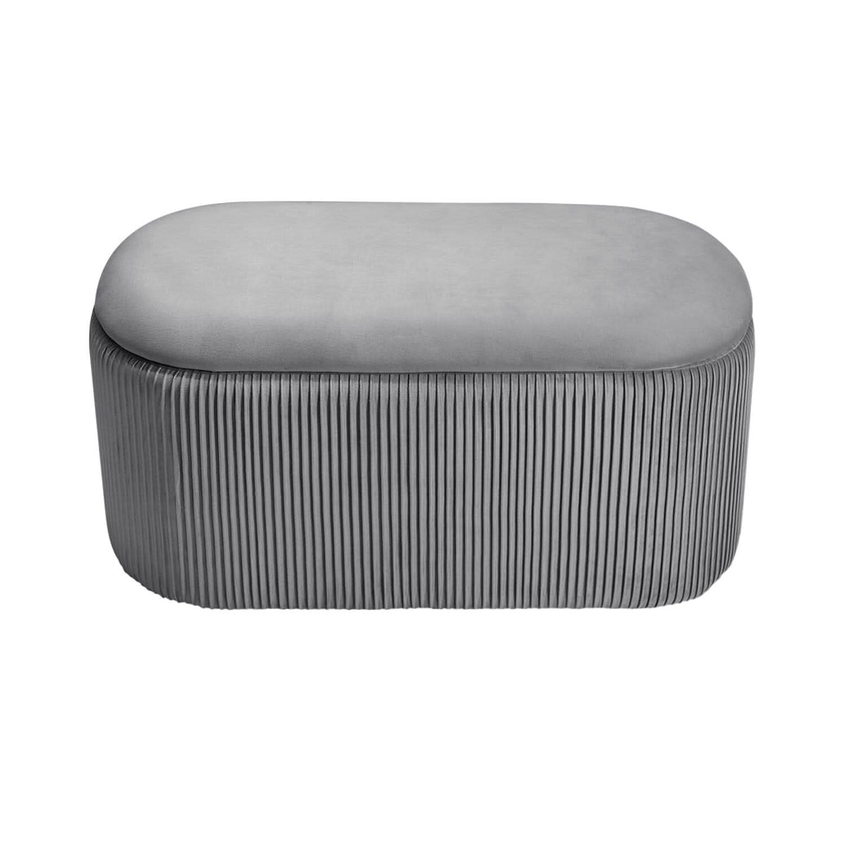 Slate Grey Velvet Storage Ottoman Stool 76x39x40.5cm with Pleated Design