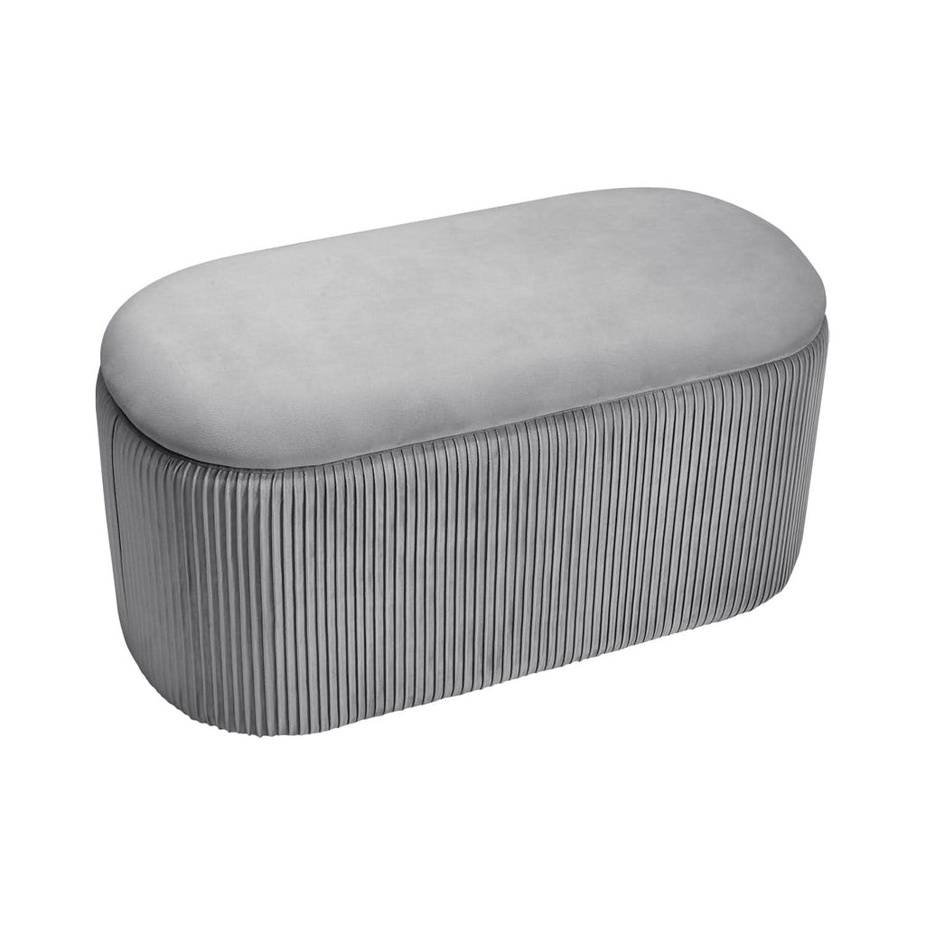 Slate Grey Velvet Storage Ottoman Stool 76x39x40.5cm with Pleated Design
