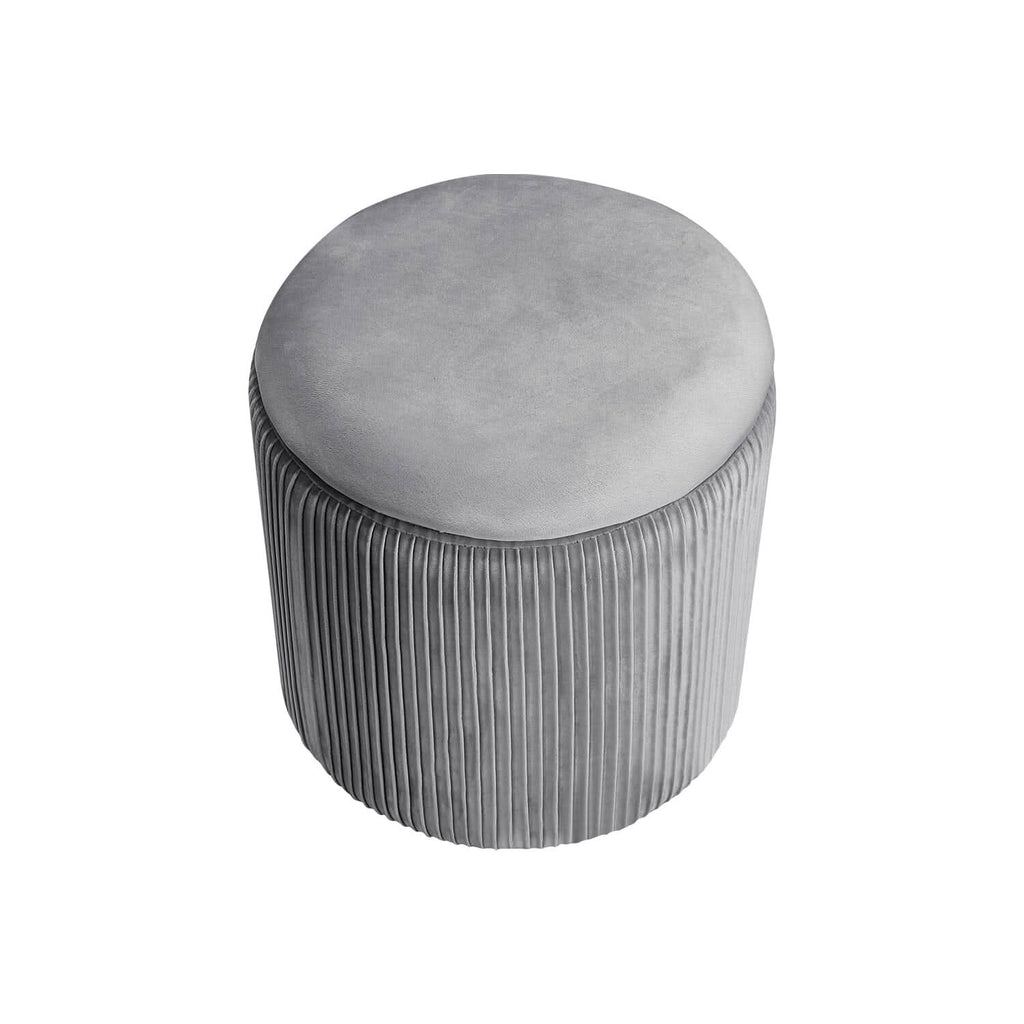 Slate Grey Velvet Cylindrical Storage Stool with Ribbed Design