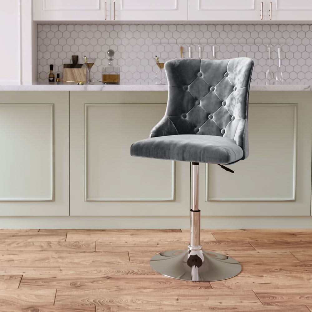 Swivel Velvet Barstool with Ajustable Lift Height
