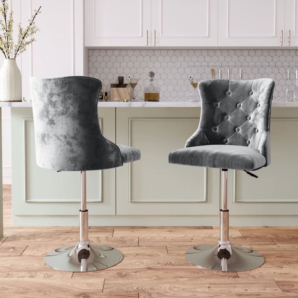Swivel Velvet Barstool with Ajustable Lift Height