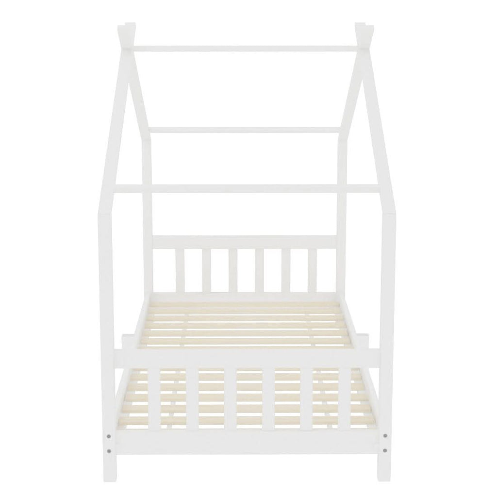 206cm W Nordic Style Pine Wood Bed Frame Toddler Kid Single Bed with Roof