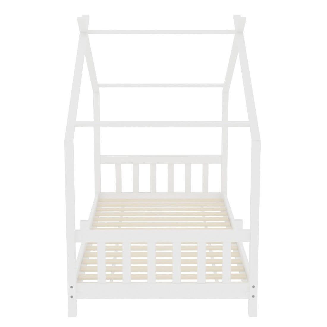206cm W Nordic Style Pine Wood Bed Frame Toddler Kid Single Bed with Roof