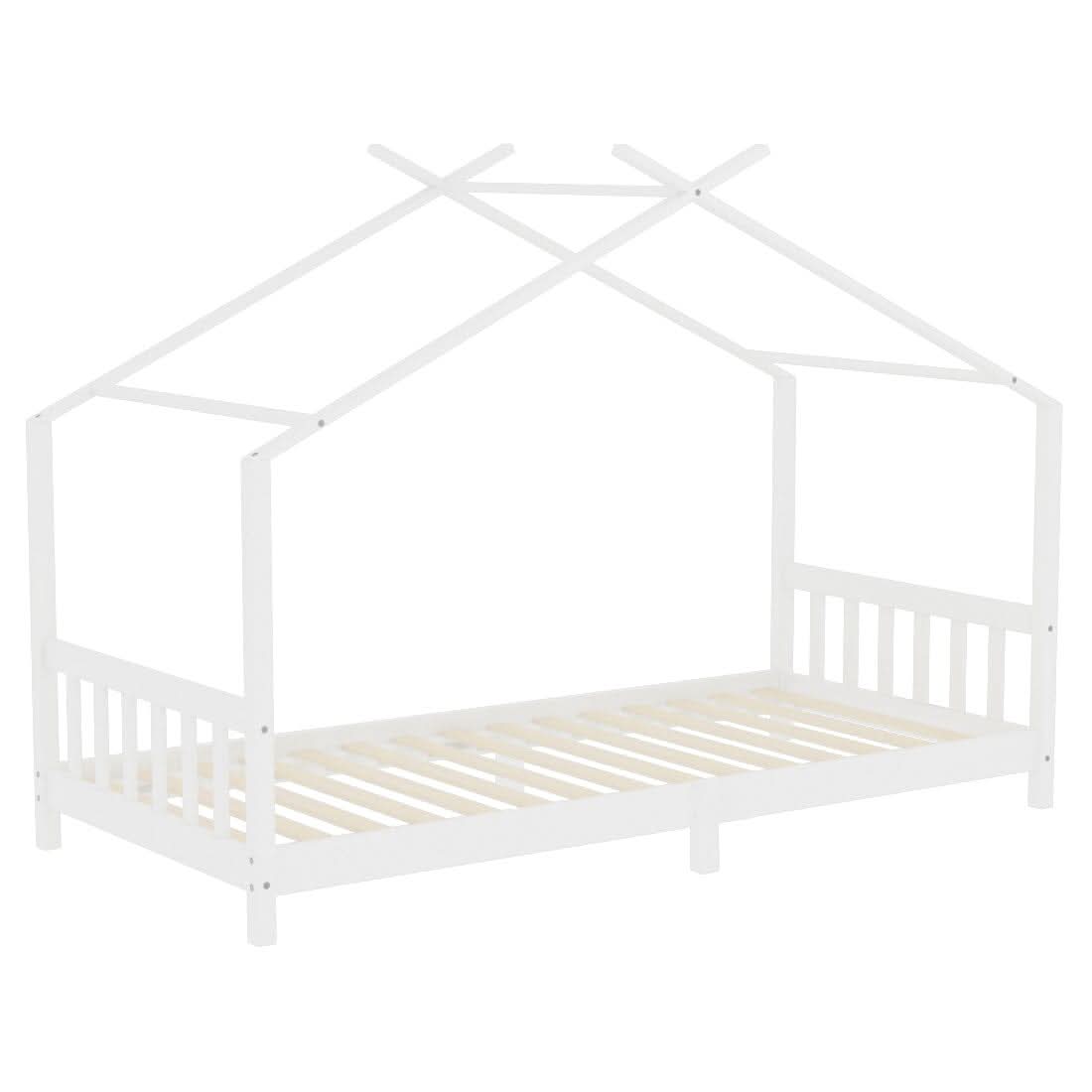 206cm W Nordic Style Pine Wood Bed Frame Toddler Kid Single Bed with Roof