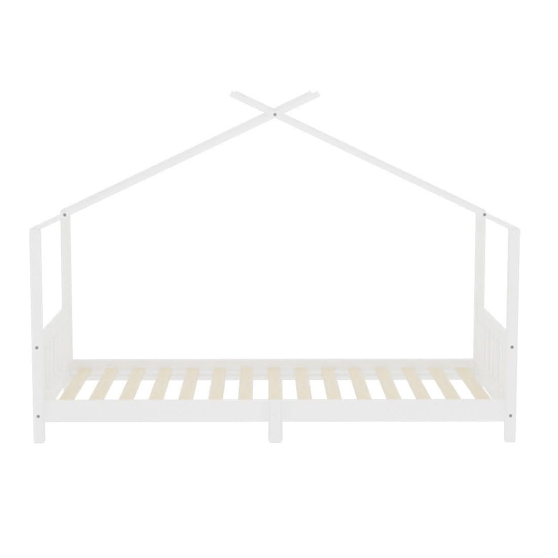 206cm W Nordic Style Pine Wood Bed Frame Toddler Kid Single Bed with Roof