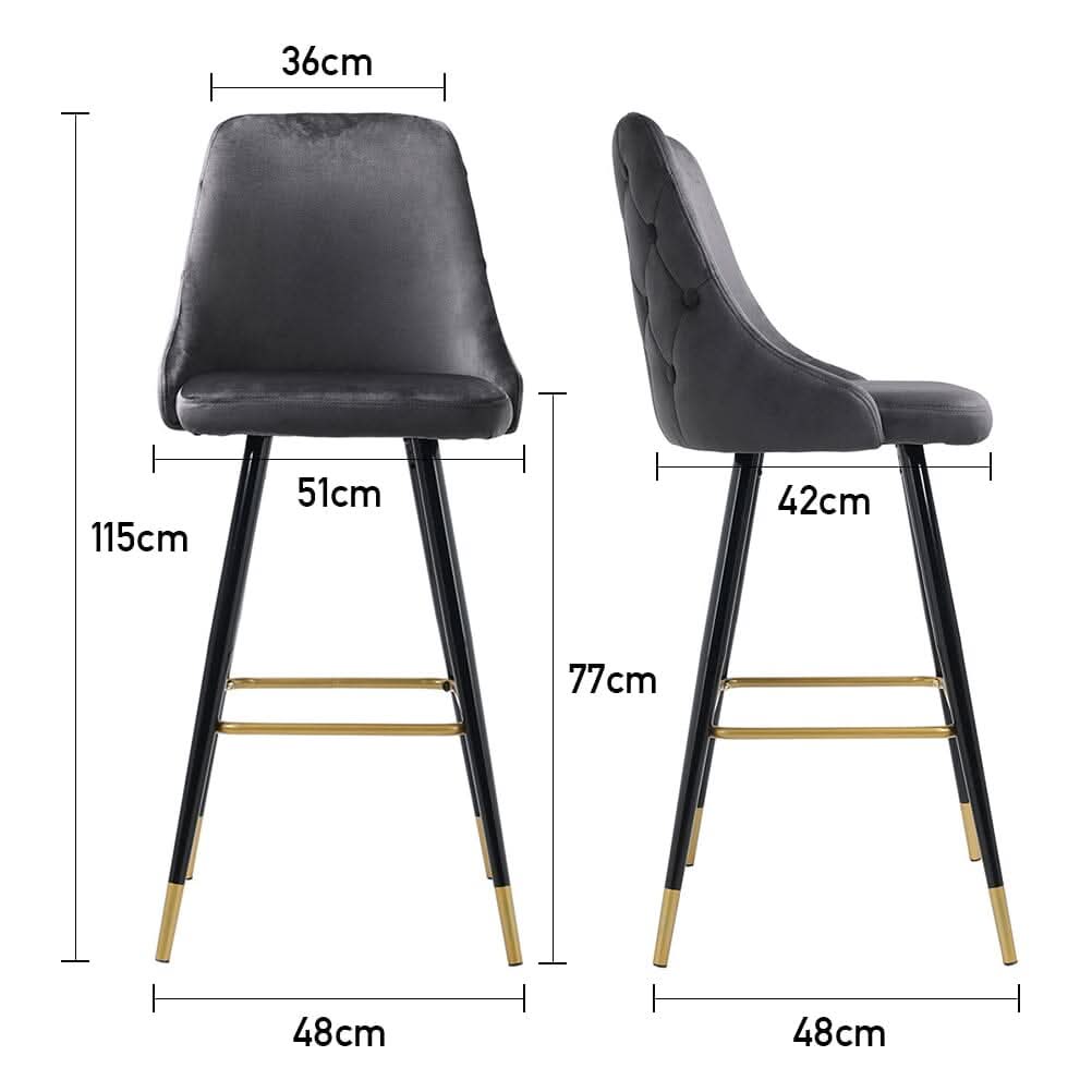 3ft Height Bar Stools with Footrest Set of 2 Velvet Padded