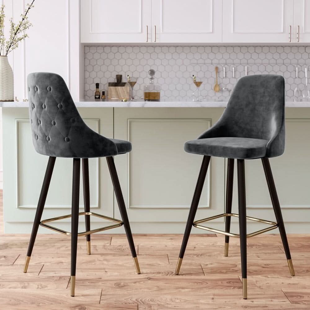 3ft Height Bar Stools with Footrest Set of 2 Velvet Padded