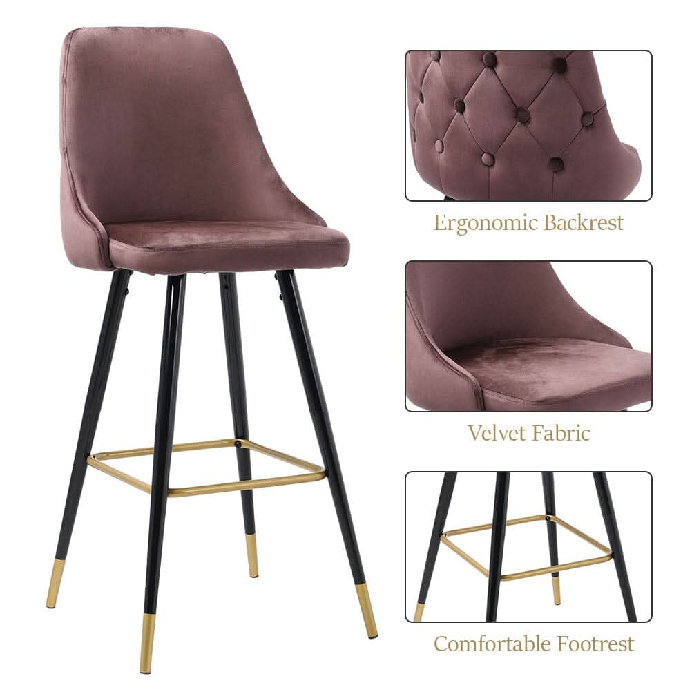 3ft Height Bar Stools with Footrest Set of 2 Velvet Padded