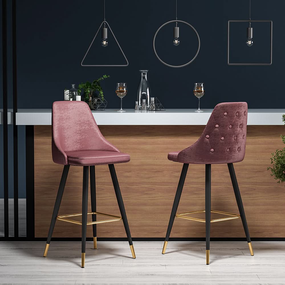3ft Height Bar Stools with Footrest Set of 2 Velvet Padded