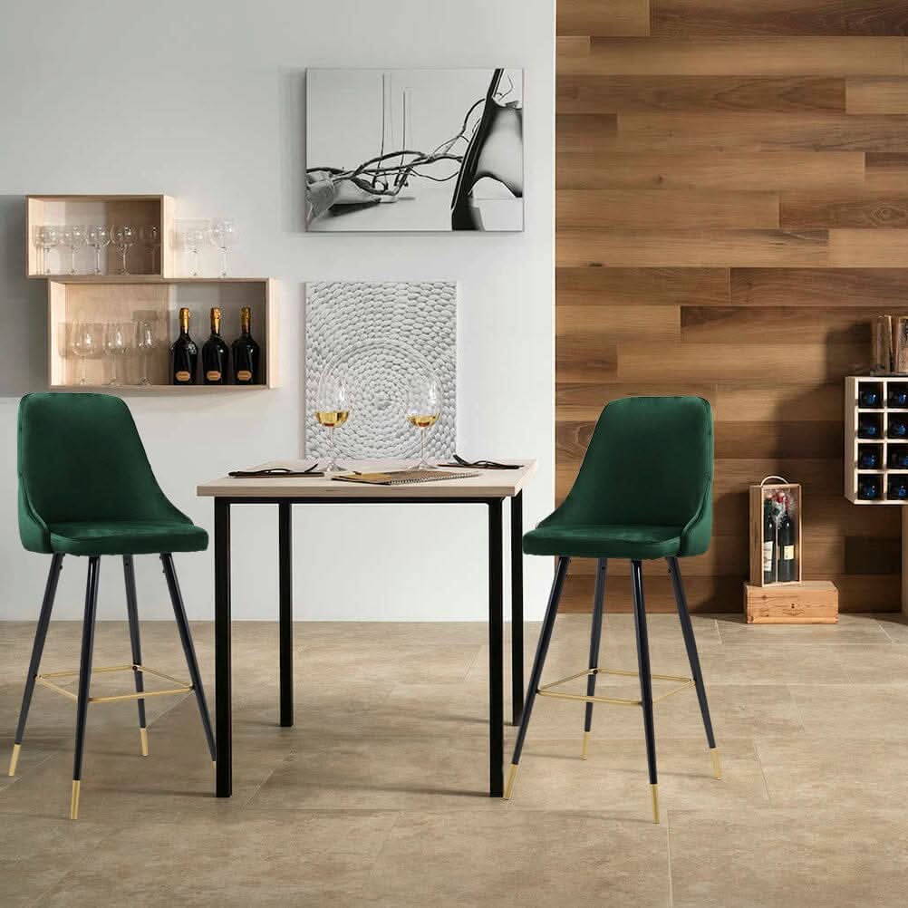 3ft Height Bar Stools with Footrest Set of 2 Velvet Padded