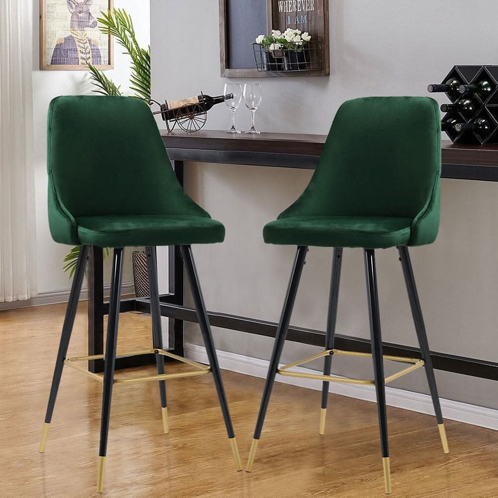 3ft Height Bar Stools with Footrest Set of 2 Velvet Padded