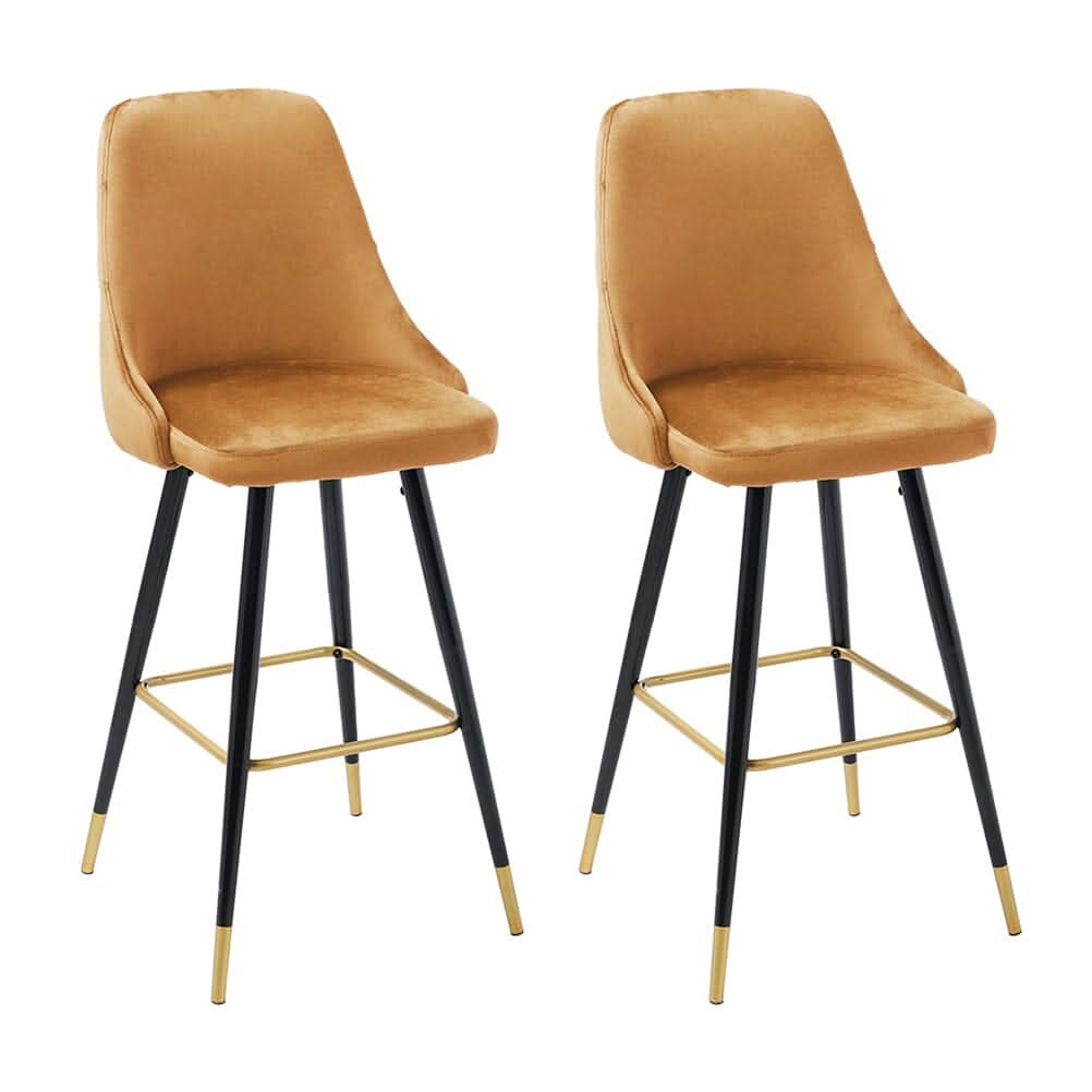 3ft Height Bar Stools with Footrest Set of 2 Velvet Padded