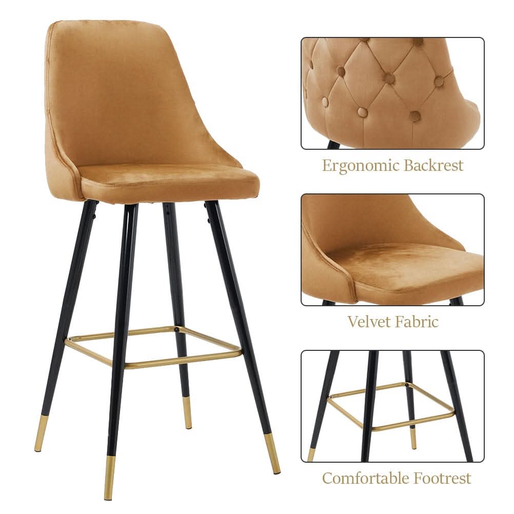 3ft Height Bar Stools with Footrest Set of 2 Velvet Padded