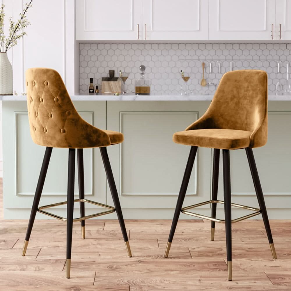 3ft Height Bar Stools with Footrest Set of 2 Velvet Padded