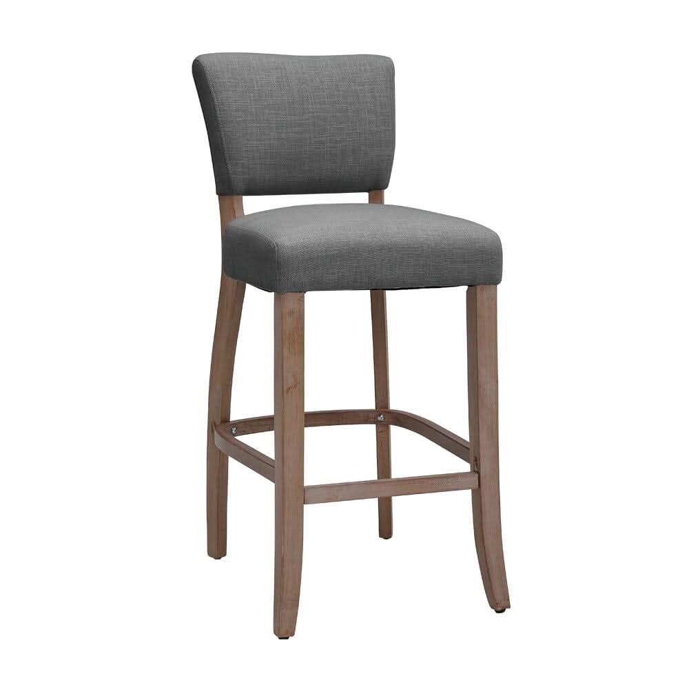 Set of 2 Linen Upholstered Bar Stools with Natural Wood Legs