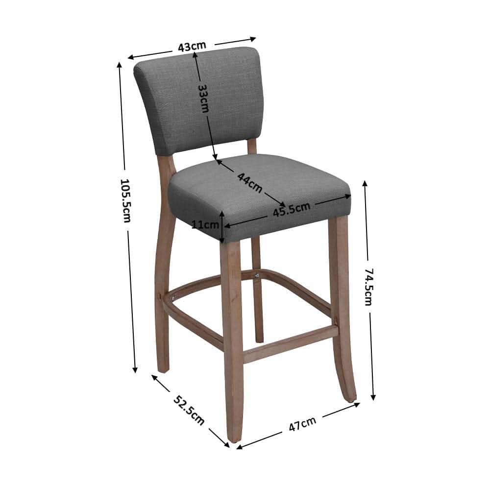 Set of 2 Linen Upholstered Bar Stools with Natural Wood Legs
