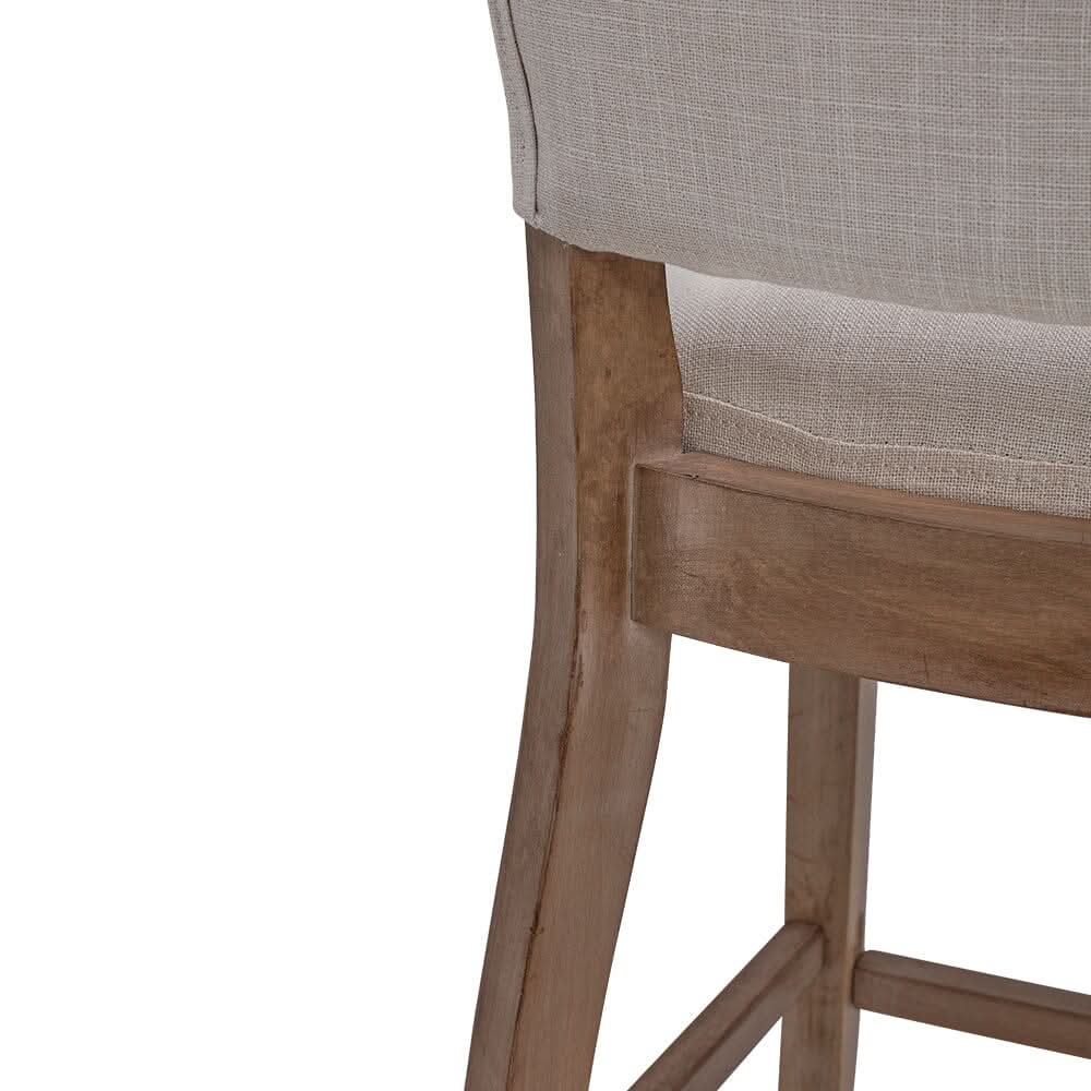 Set of 2 Linen Upholstered Bar Stools with Natural Wood Legs