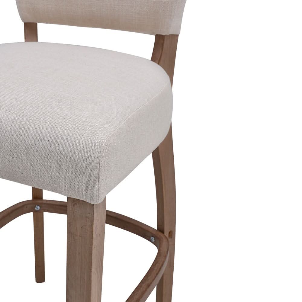Set of 2 Linen Upholstered Bar Stools with Natural Wood Legs