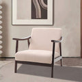 Mid-Century Modern Wooden Arm Accent Chair – Beige Tech Velvet