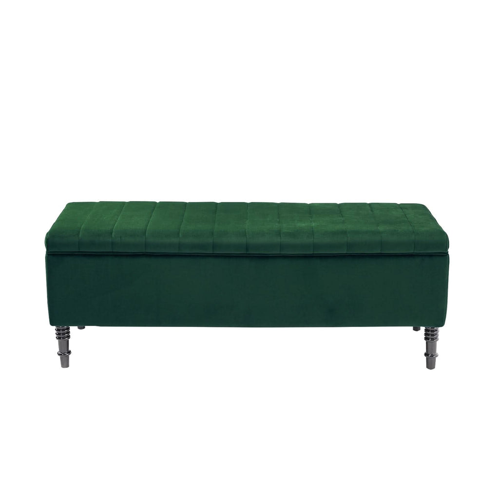 Emerald Velvet Storage Bench with Tufted Top Black Rubberwood Legs