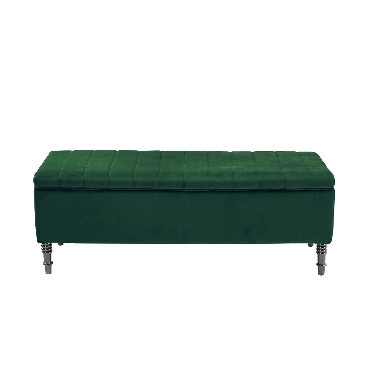 Emerald Velvet Storage Bench with Tufted Top Black Rubberwood Legs