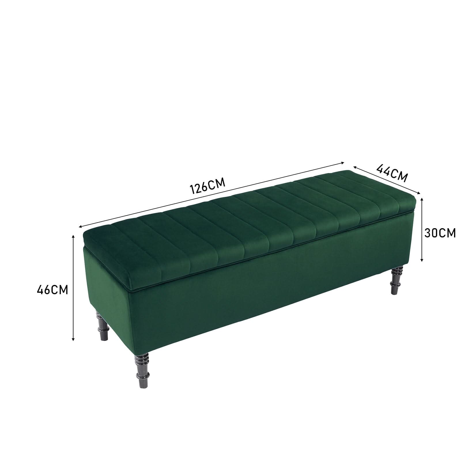Emerald Velvet Storage Bench with Tufted Top Black Rubberwood Legs