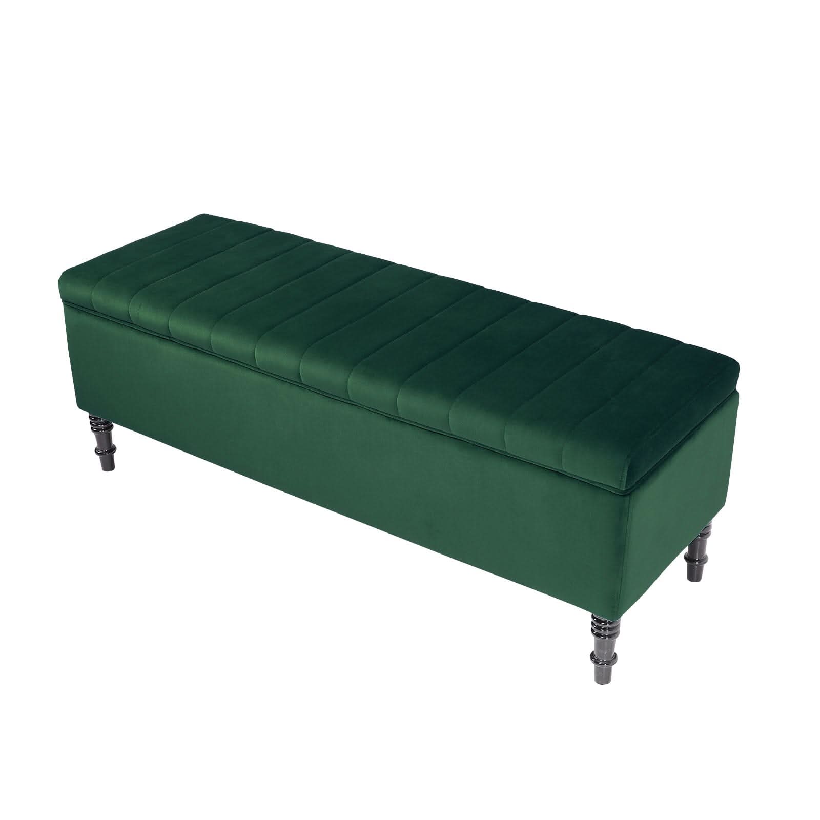 Emerald Velvet Storage Bench with Tufted Top Black Rubberwood Legs