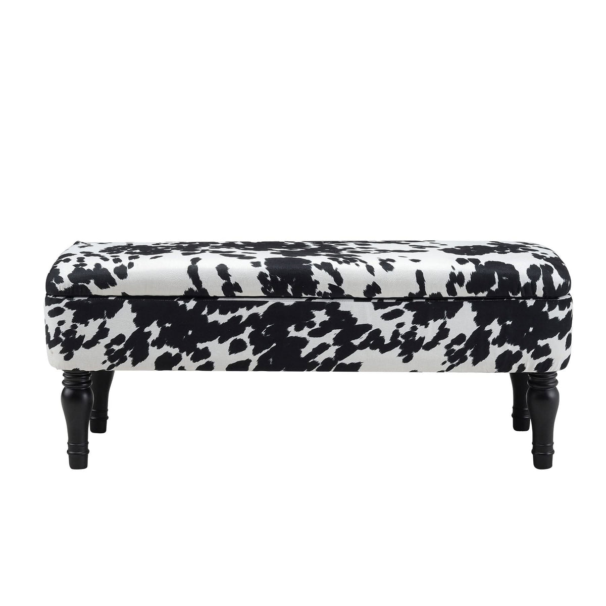 Cow Print Velvet Storage Bench with Black Rubberwood Legs